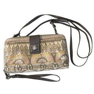SAKROOTS Foldover Crossbody Wallet Purse Wristlet Pastel One World Coated Canvas